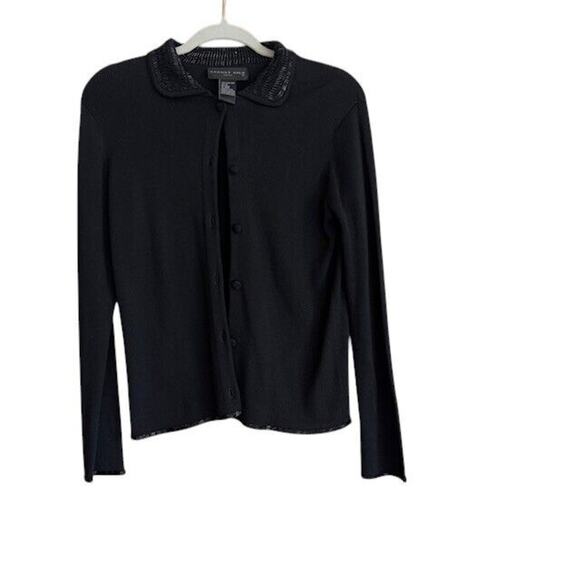 August Silk‎ Women Cardigan Button Up Long Sleeve 100% Silk SMALL BEADED Sweater - Picture 1 of 5